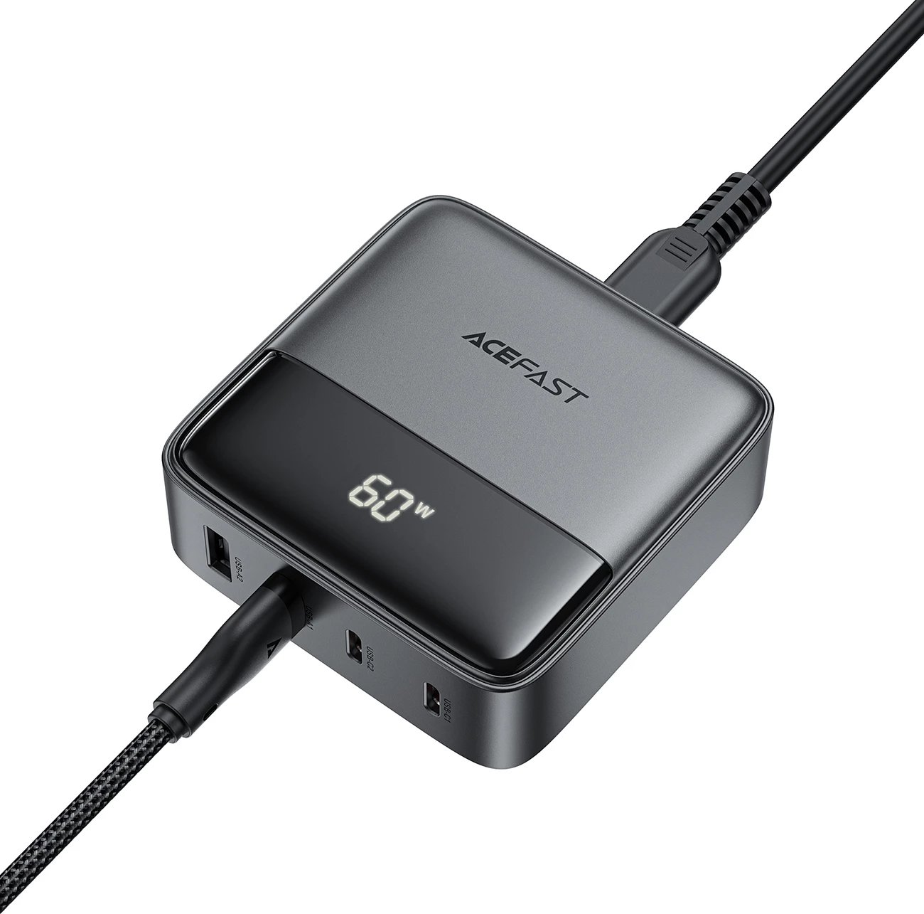 Karikues desktop Acefast Z6, 65W, 2x USB-A, 2x USB-C, me ekran, i zi