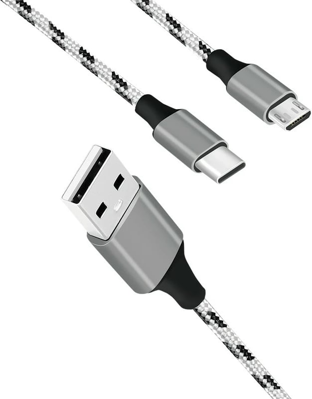 Kabllo 2-në-1 LogiLink CU0202, USB 2.0 A/M në Micro USB + USB-C, 1.2m, tekstil