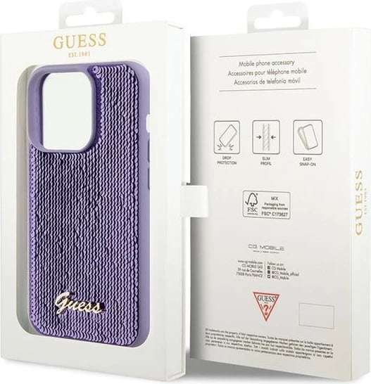 Mbështjellës Guess Sequin Script Metal për iPhone 15 Pro Max, vjollcë Mbështjellës Guess Sequin Script Metal për iPhone 15 Pro Max, vjollcë