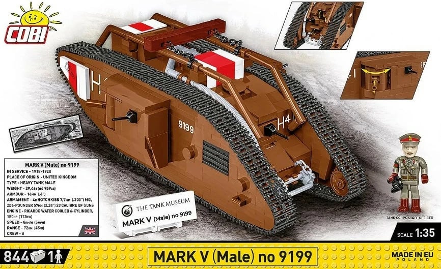 Set lodër ndërtimi Cobi Klocki Mark V (Male) 9199, 844 pjesë, kafe