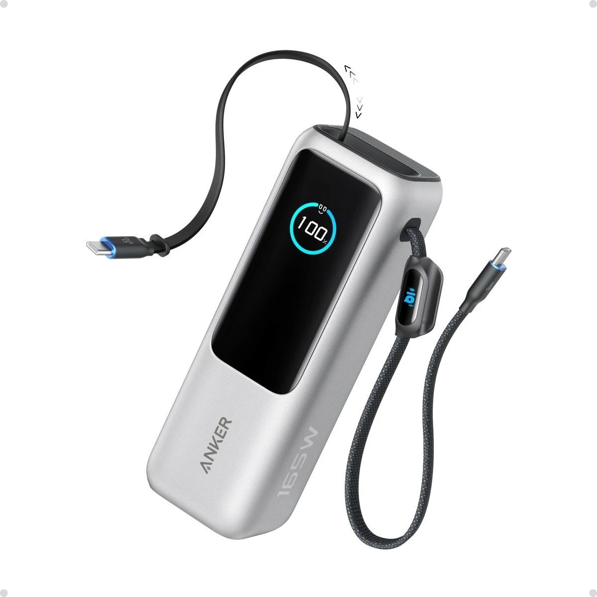powerbank Anker ZOLO A1695H41 25000mAh 165W me kabllo USB-C të integruar, argjend