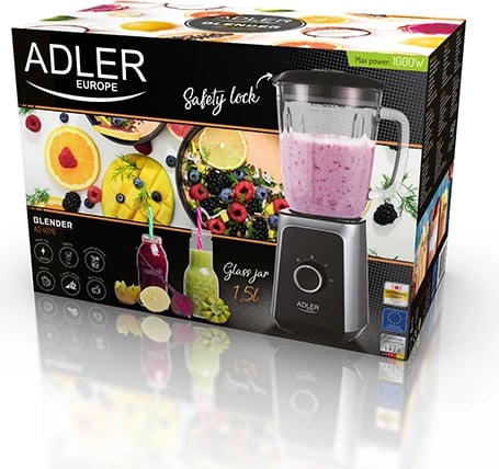 Blender Adler AD 4076, kavanoz xhami 1.5L, 500W (MAX 1000W), 2 shpejtësi, funksion akulli/pulse, i zi/argjendtë Blender Adler AD 4076, kavanoz xhami 1.5L, 500W (MAX 1000W), 2 shpejtësi, funksion akulli/pulse, i zi/argjendtë