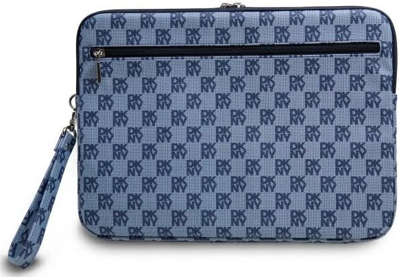 Mbështjellës laptopi DKNY Sleeve, 14", motiv katror, rrip dore, Blu