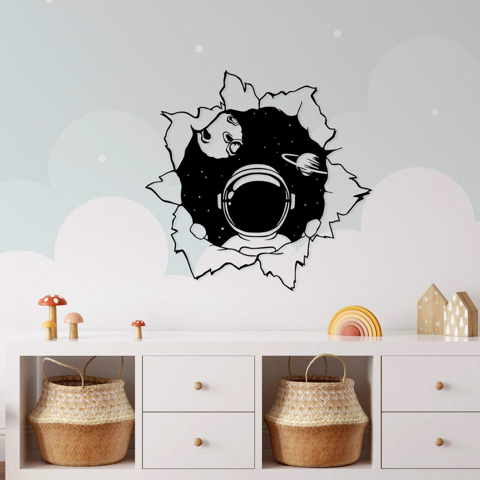 Aksesor dekorativ metalik për mur, Wallity, Hello World, ngjyrë e zezë, 68x70cm