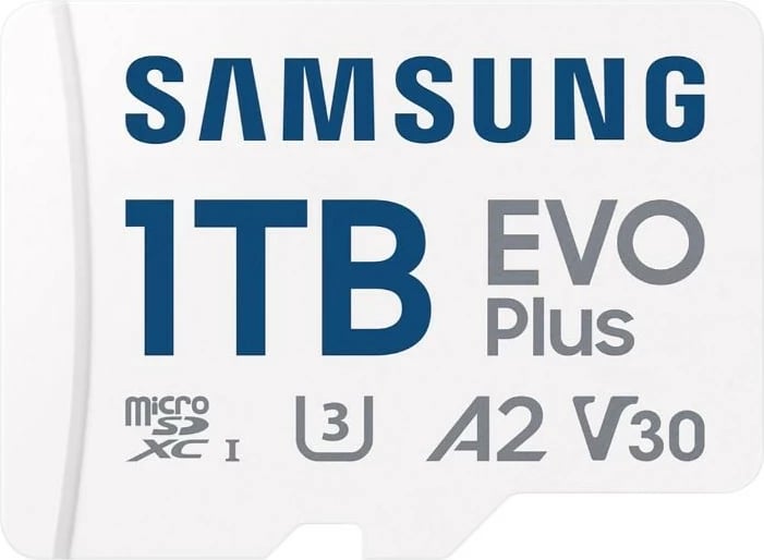 Kartelë memorie microSD Samsung EVO Plus 1TB me adapter SD, Bardhë Kartelë memorie microSD Samsung EVO Plus 1TB me adapter SD, Bardhë