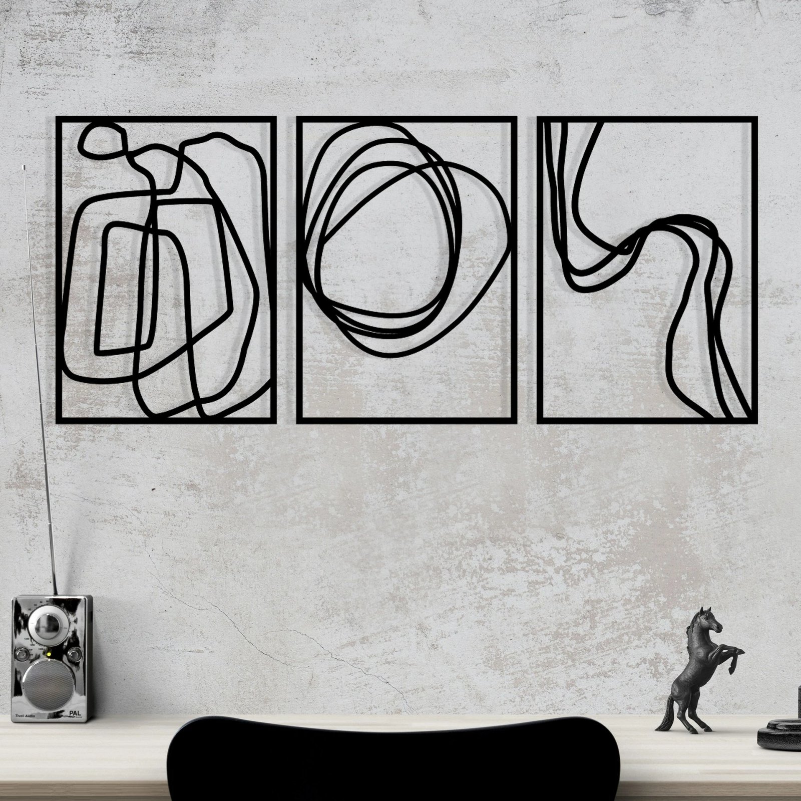 Aksesor dekorativ metalik për mur, Wallity Achermus, ngjyrë e zezë, 120x54cm