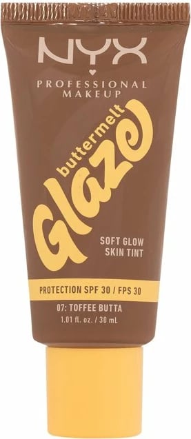 Fondatinë NYX Professional Makeup Buttermelt Glaze Soft Glow Skin Tint SPF30 07 Toffee Butta për femra, 30ml