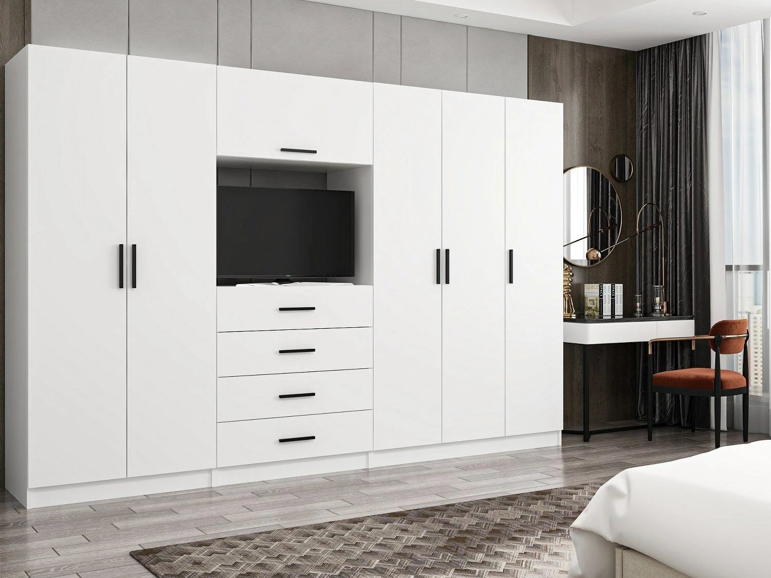 Dollap për rroba, ngjyrë e bardhë, Skye Decor, 315x210x52cm, 10 pjesë