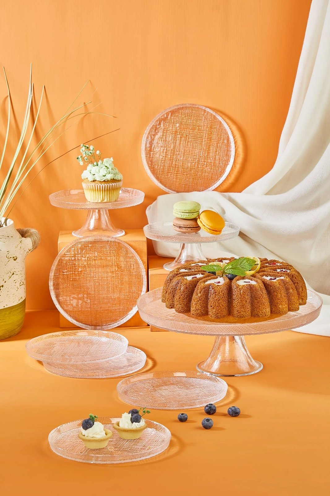 Set pjatash ëmbëlsirash (9 copë), Hermia, Felix, xham transparent