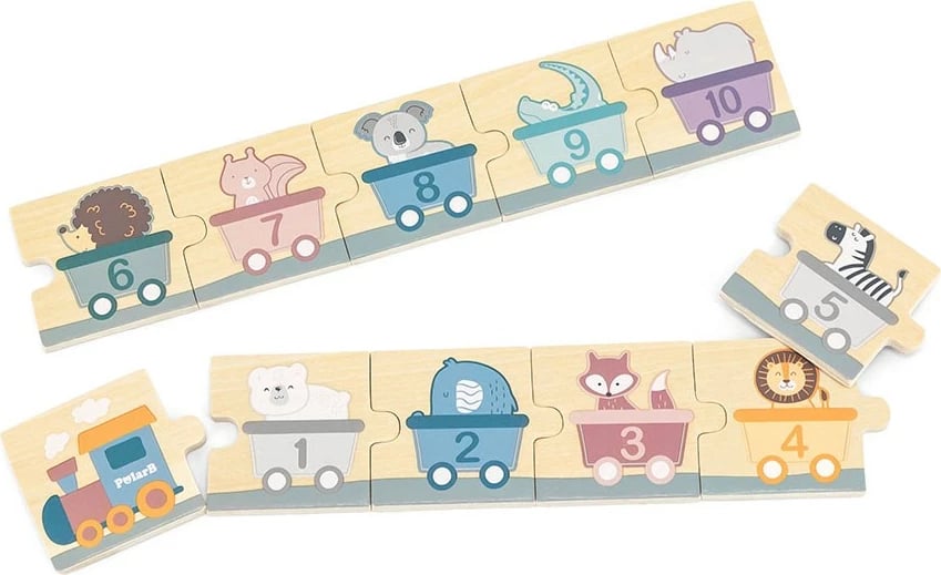 puzzle druri Viga me numra, 31 copa, tren me kafshë, për 18m+, shumëngjyrëshe