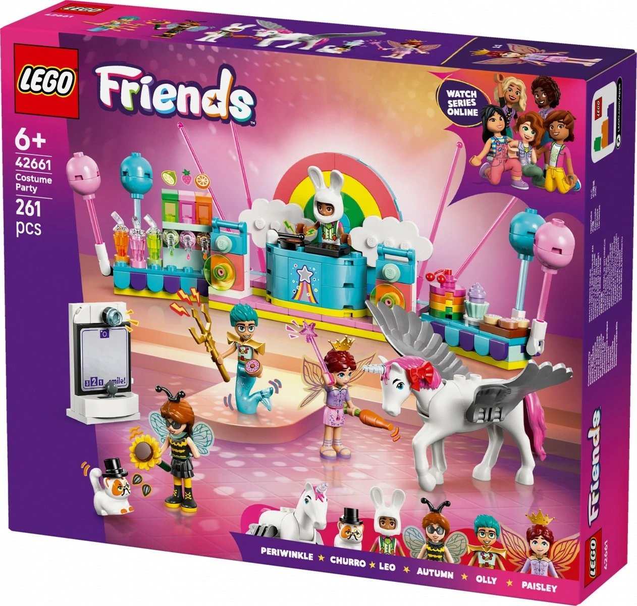 Set LEGO Friends 42661, Kostume Party me Njëbrirësh dhe Zanë, 261 pjesë