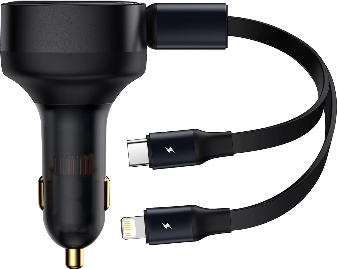 Karikues veture Baseus Enjoyment 2in1, 30W, me kabllo USB-C dhe Lightning, i zi