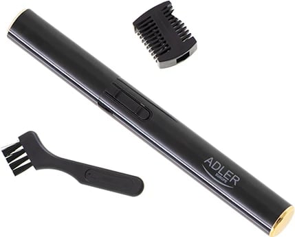 Trimer vetullash, Adler, AD 2934b, teh inoksi, krehër udhëzues 1.5/3.5 mm, trup alumini, 1x AAA, i zi