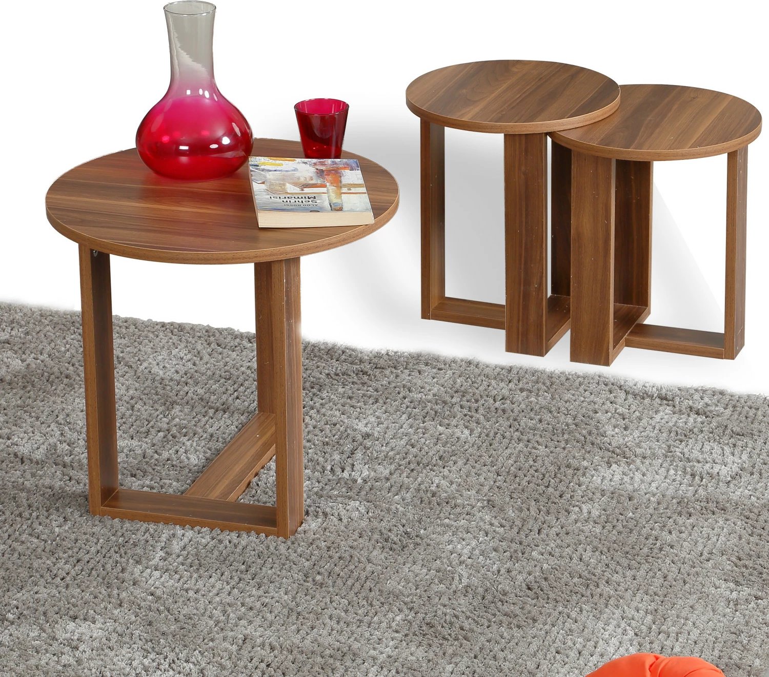 Set tavolinash të vendosshme Mira, ngjyrë arre, 3 copë