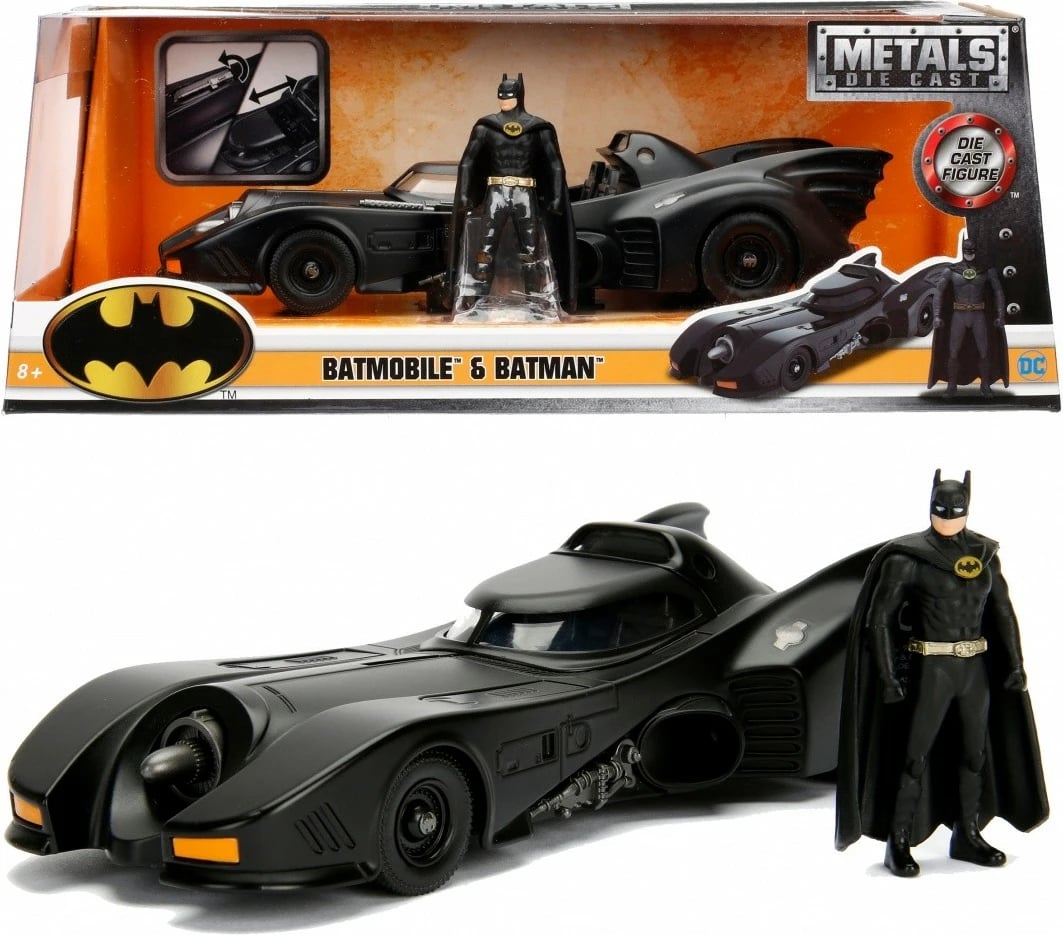 Model makine Batmobile Batman JADA TOYS 1:24 me figurë metalike, e zezë