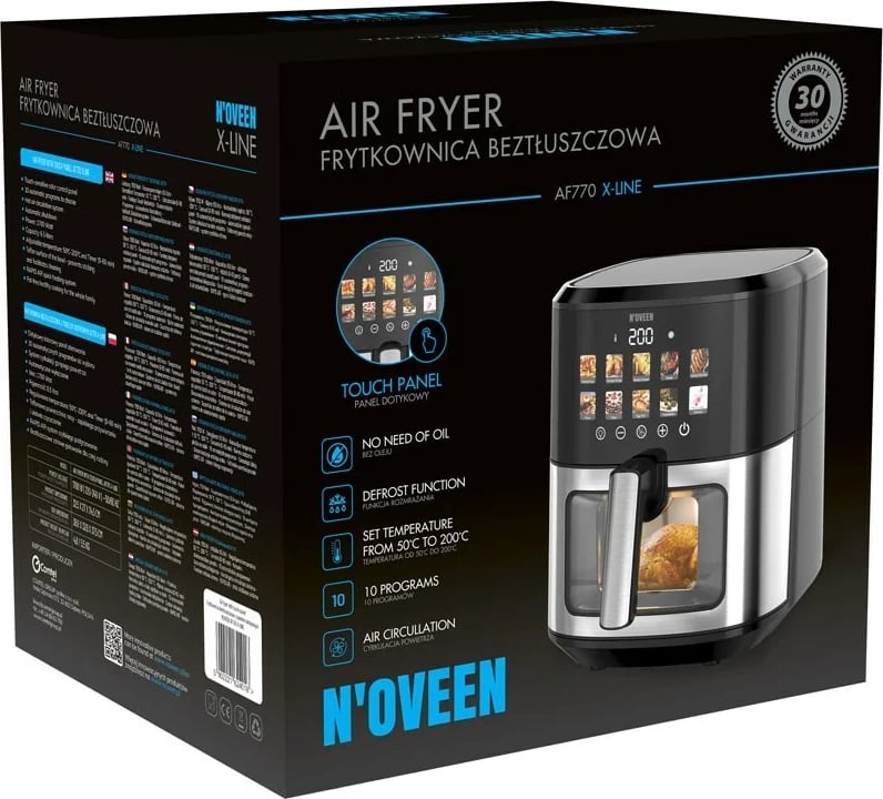 Fritezë me ajër të nxehtë N'OVEEN AF770 X-LINE, e zezë, argjendtë Fritezë me ajër të nxehtë N'OVEEN AF770 X-LINE, e zezë, argjendtë