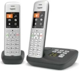 Telefon pa tela Gigaset CE575 A Duo, 2 aparate, sekretari automatik, 200 kontakte, zi/argjendtë