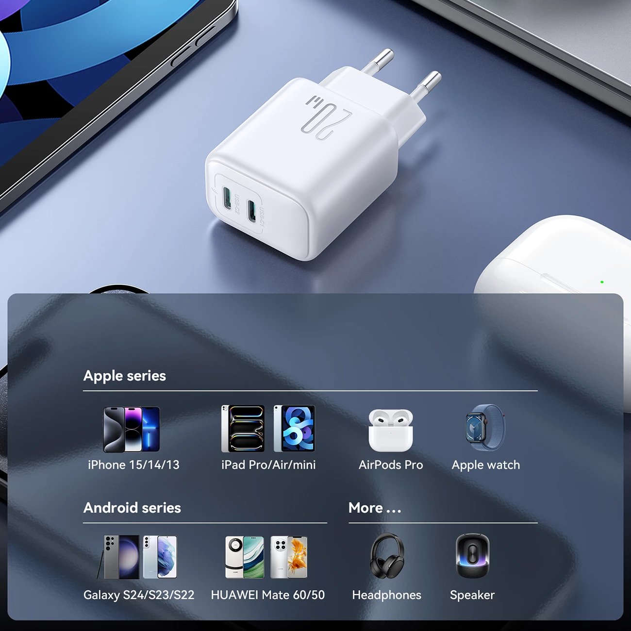 Kasë karikues Joyroom JR-TCF12, 2x USB-C, 20W, e bardhë