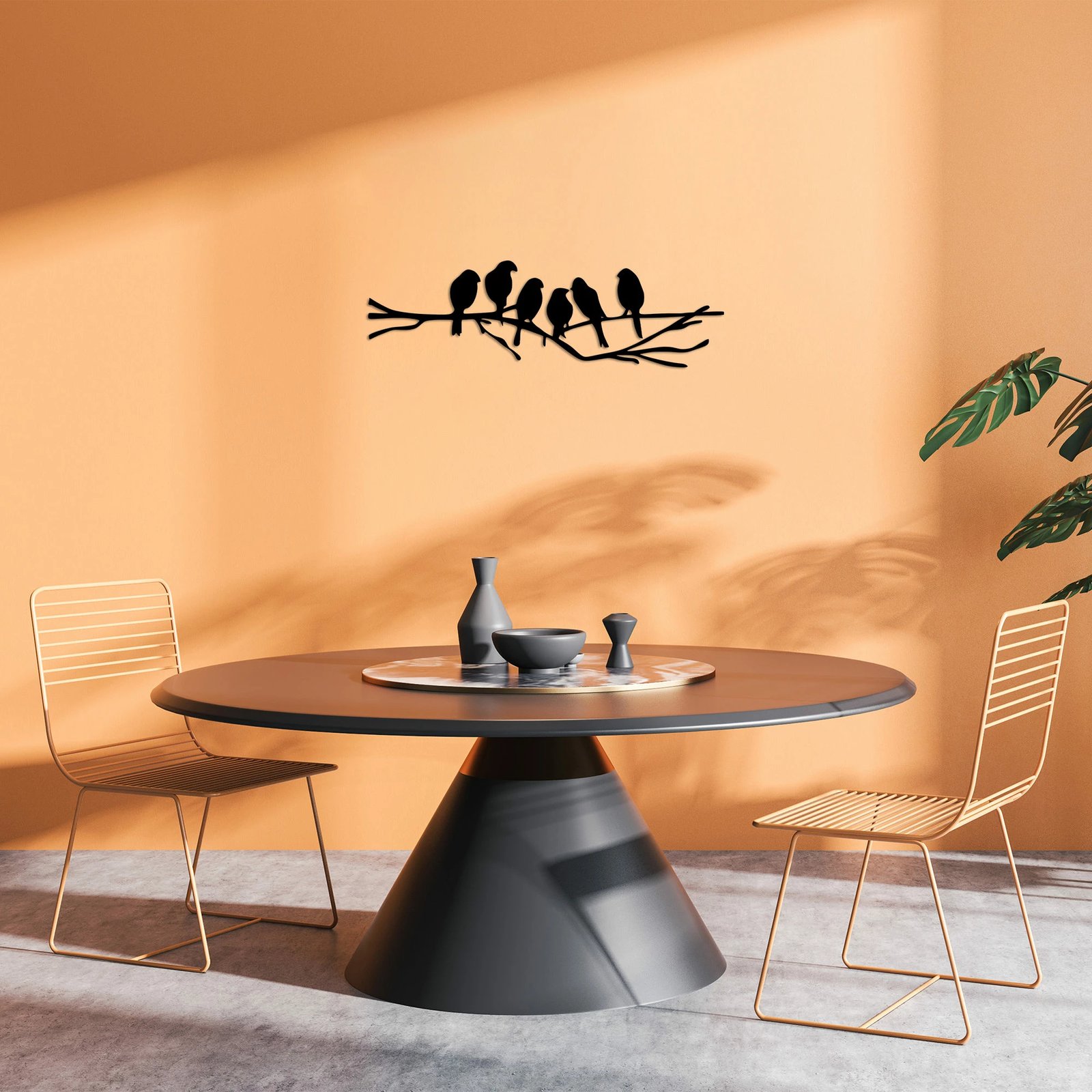 Aksesor dekorativ metalik për mur, zogj në degë, Wallity