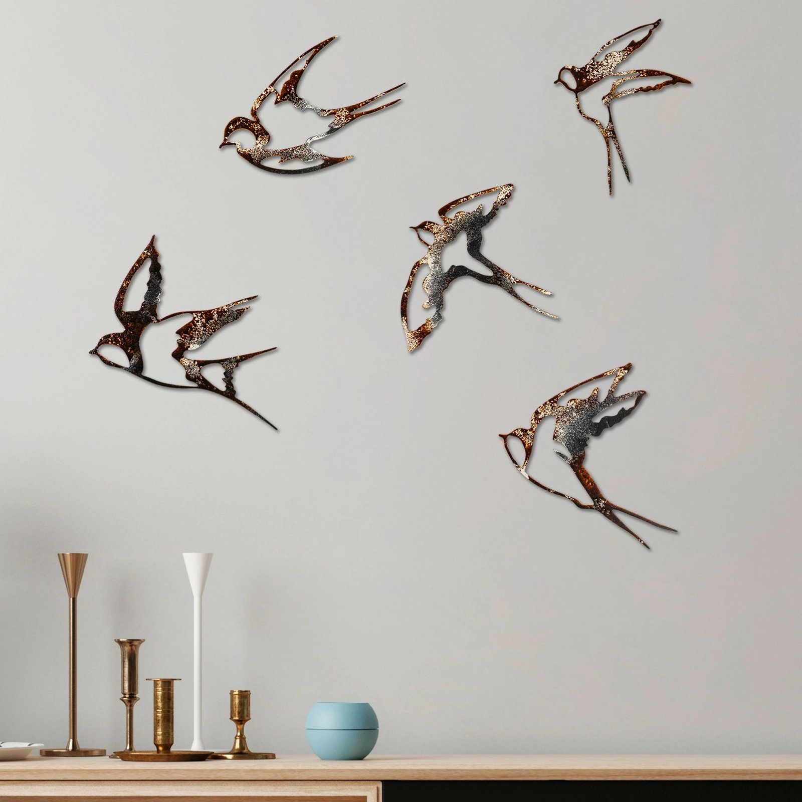 Aksesor muri dekorativ prej metali, zogj, shumëngjyrësh, Wallity