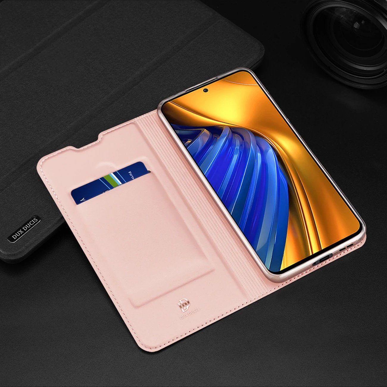 Mbështjellës Dux Ducis Skin Pro për Xiaomi Poco F4 5G, me kapak, xhep kartelash dhe funksion qëndrimi, Kaltër