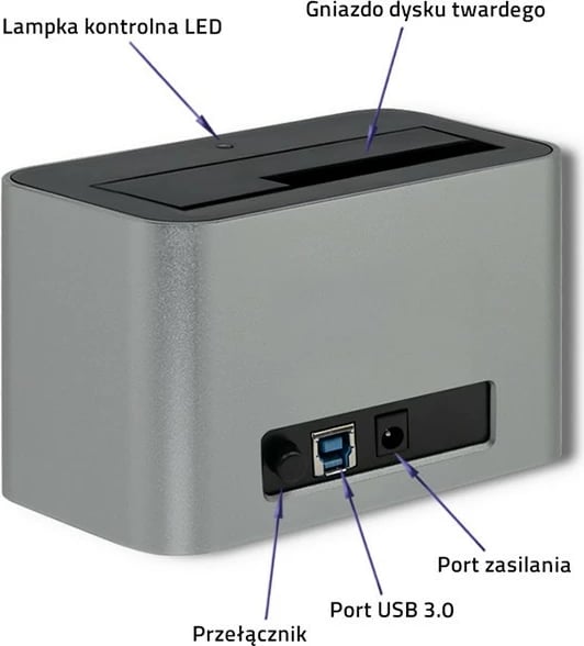 Stacion dokimi Qoltec 50315 për HDD/SSD 2.5"/3.5", USB 3.0, Argjend