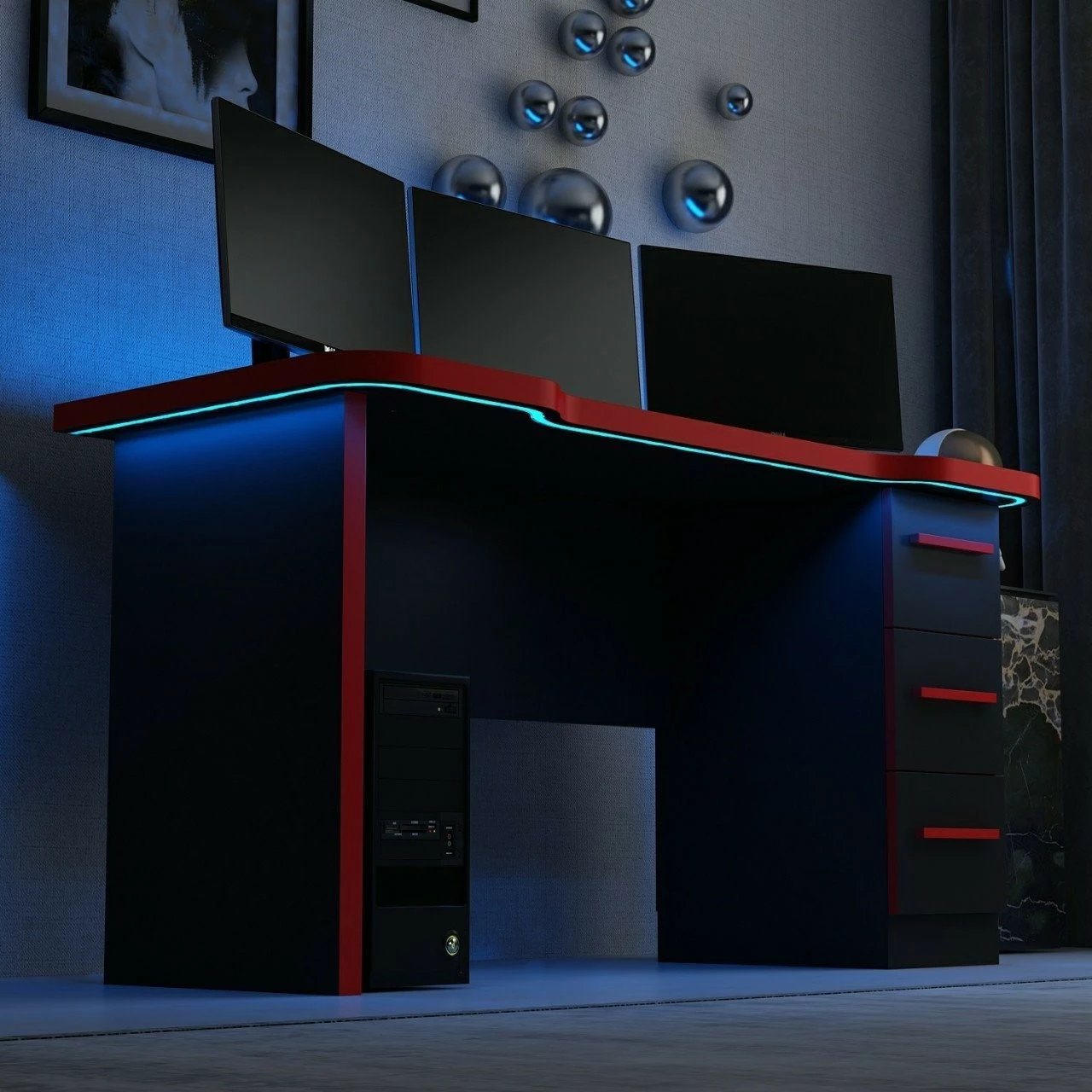 Tavolinë gaming Skye Decor Phoenix 10, e zezë, e kuqe