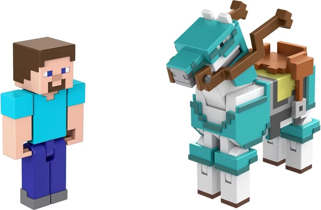 Figura Minecraft Steve dhe Kali i Armatosur, plastikë, shumëngjyrëshe