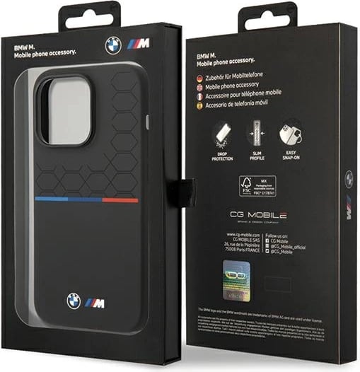 Mbështjellës BMW Silicone Pattern për iPhone 15 Pro Max, i zi