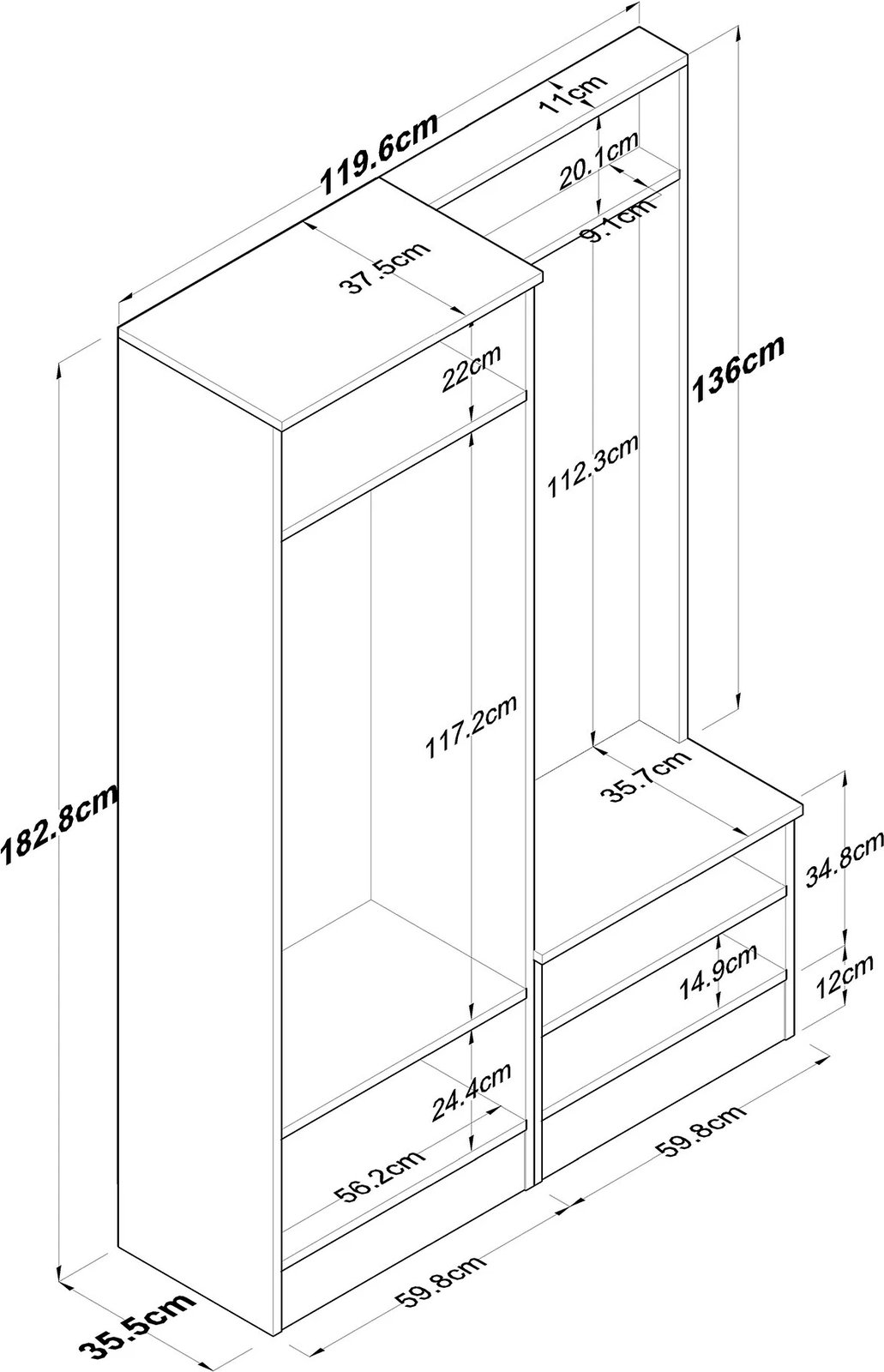 Stendë korridori Hanah Home, P6 - M5 - 2423, ngjyrë e bardhë dhe arre