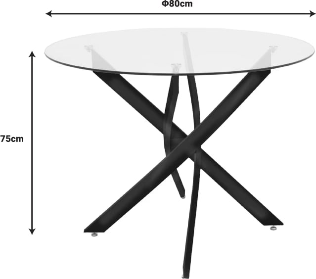 Tavolinë Antoro, xham dhe këmbë metali, ngjyrë kromi, D80x75cm