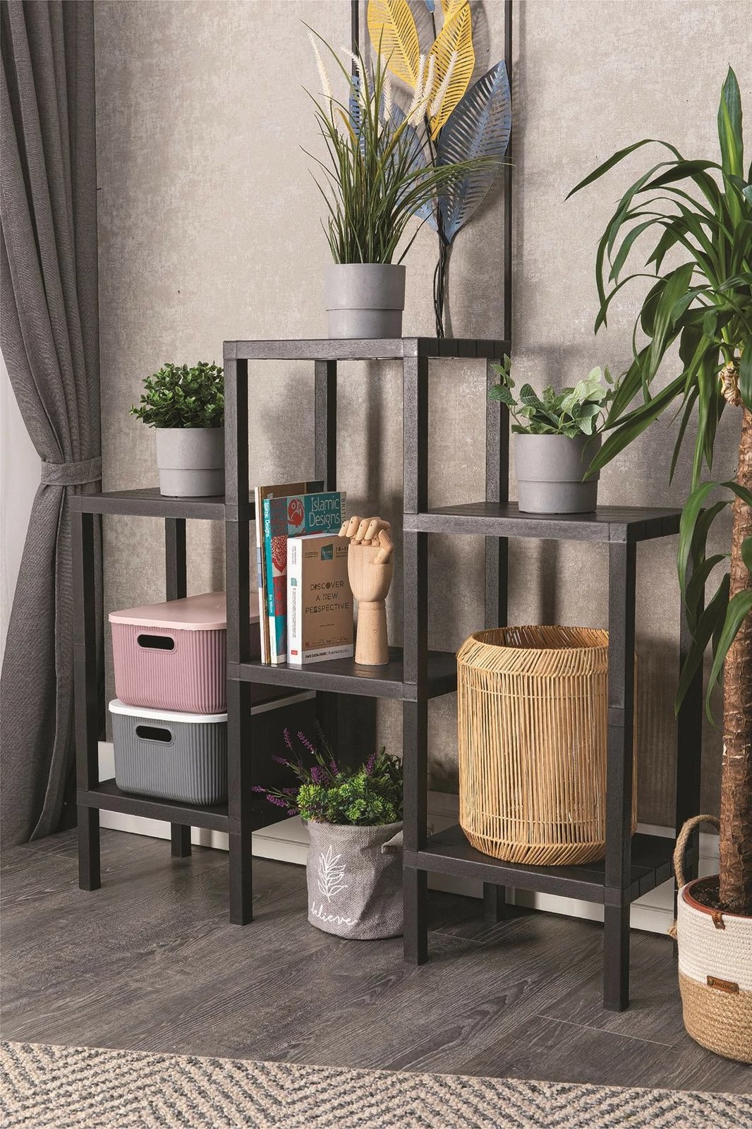 Raft plastik shumëpërdorimësh, ngjyrë e zezë dhe arre, OMS-1108-S