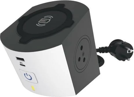Zgjatues Legrand 049412 me 2 priza 2P+E, karikues induktiv Qi, USB A+C, 2m, zi/gri