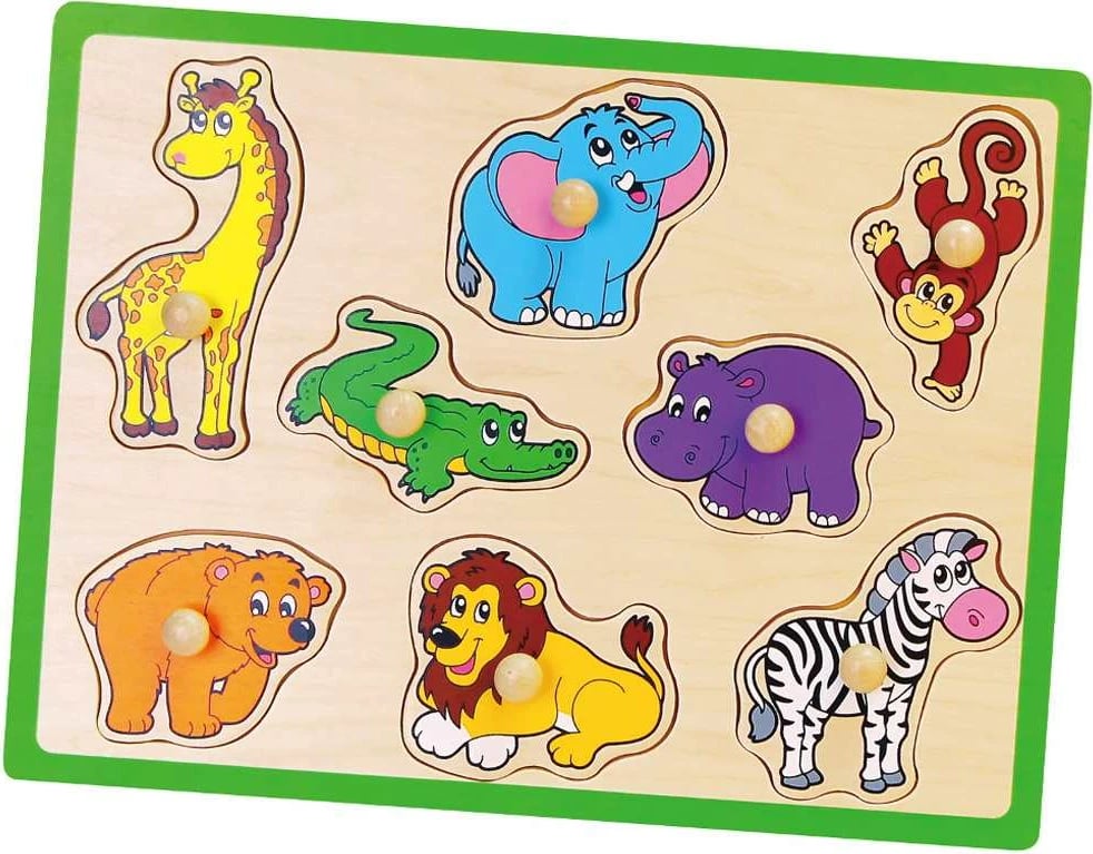 Puzzle druri me doreza, Viga, ZOO, 8 copë, 30x27 cm, për fëmijë 18+ muaj, Multicolor