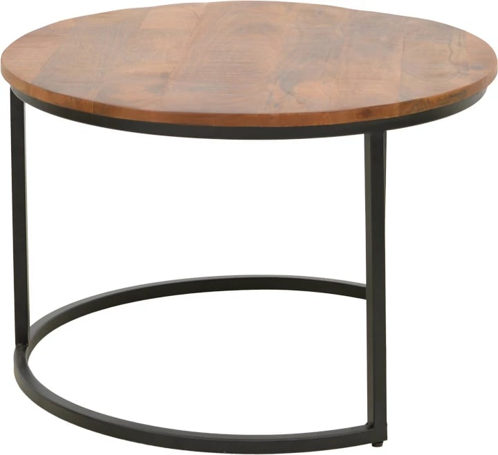 Set tavolinash kafeje Frina, dru mango, ngjyrë arre, këmbë metalike të zeza, 3 copë