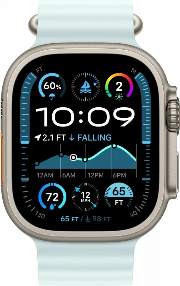 Zgjatues për rrip Ocean Apple Watch, 49 mm, fluoroelastomer, elemente titani, Frosty Blue