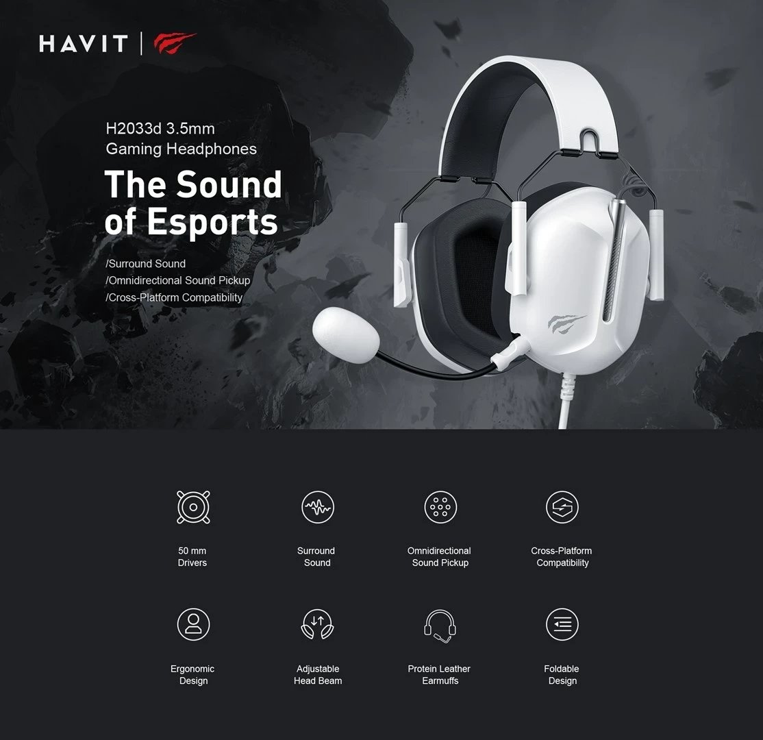 Kufje Havit H2033D Gaming, Wired & Wireless, In-ear, Bardhë