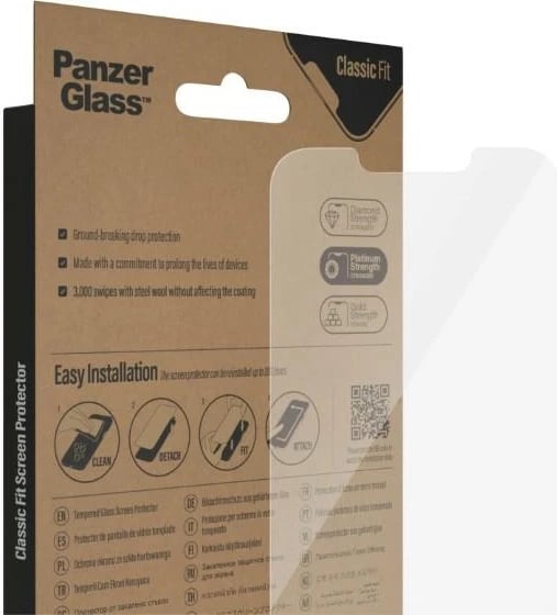 Mbrojtës ekrani xham i temperuar, PanzerGlass Classic Fit, për Apple iPhone 14/13 Pro/13, 6.1", antibakterial