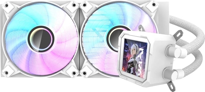 Ftohës me ujë për CPU Darkflash DV240S, ARGB, me ekran IPS, i bardhë