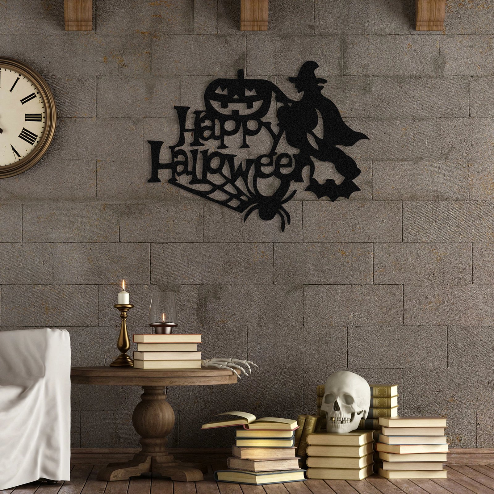 Aksesor muri dekorativ metalik Wallity, Halloween, 53x41cm, i zi