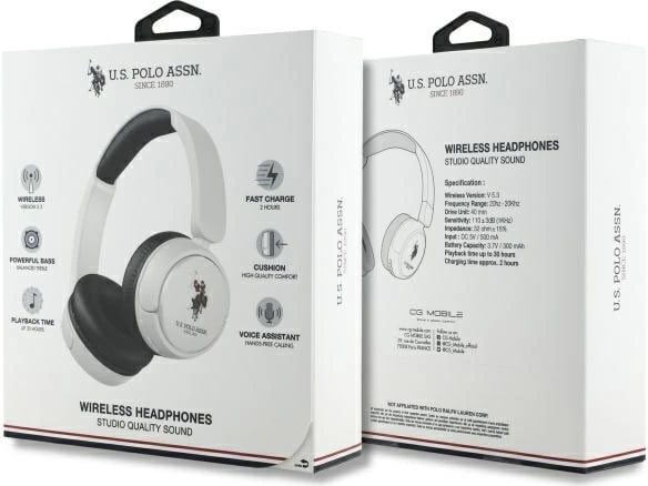 Kufje Bluetooth US Polo Assn. USHPV6PUNH, on-ear, të bardha, DH Color Logo Kufje Bluetooth US Polo Assn. USHPV6PUNH, on-ear, të bardha, DH Color Logo