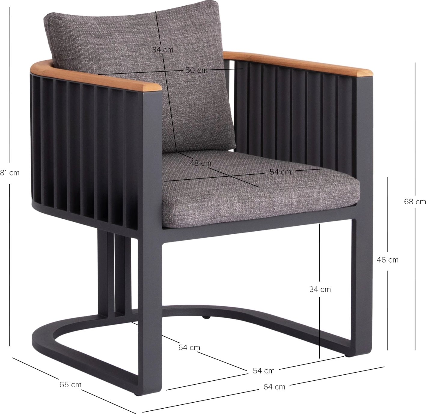 Karrige ngrënieje alumini Eternity, ngjyrë antracit, jastëkë gri, 64x65x68.5cm