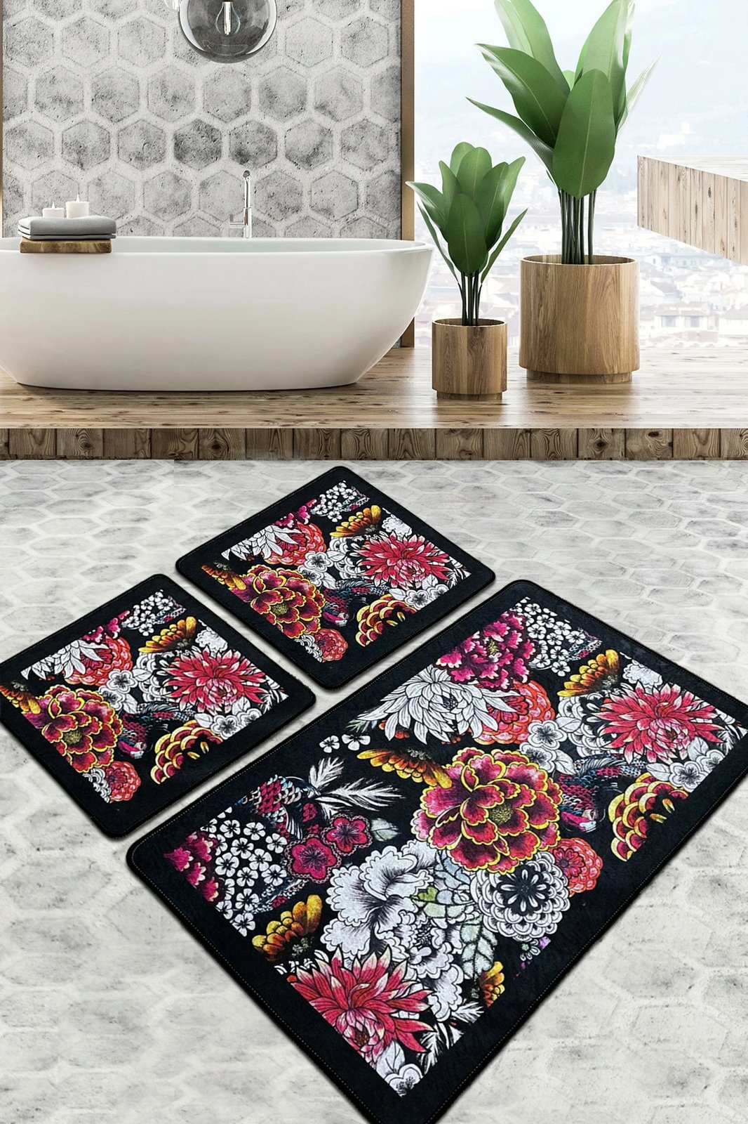 Set tapetash për banjo (3 copë), Mijölnir, Floreale Djt, shumëngjyrëshe