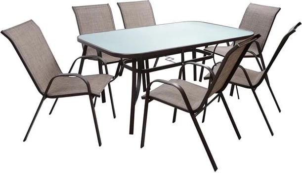 Set tavoline ngrënieje, 7 pjesë, tavolinë dhe 6 karrige Leon, ngjyrë kafe, tekstilene, FH5206.02