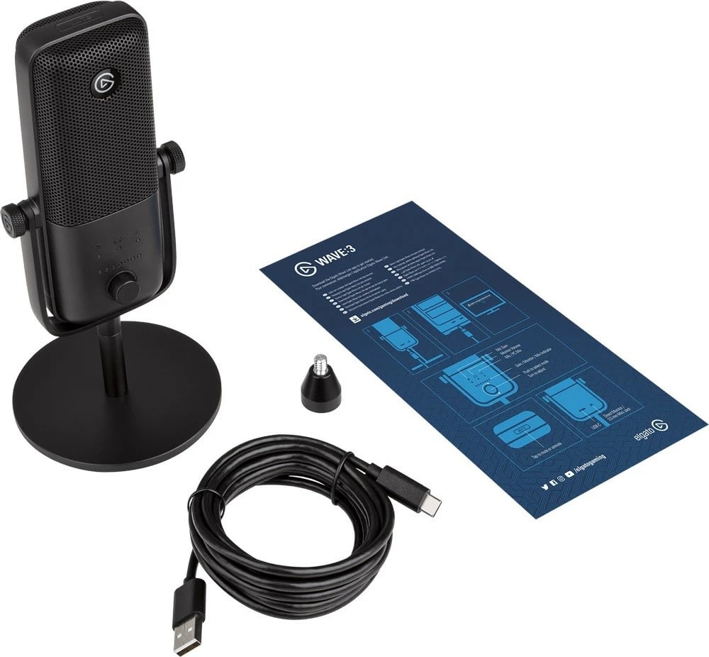 Mikrofon ELGATO Wave:3, USB-C, me bazë tavoline, i zi