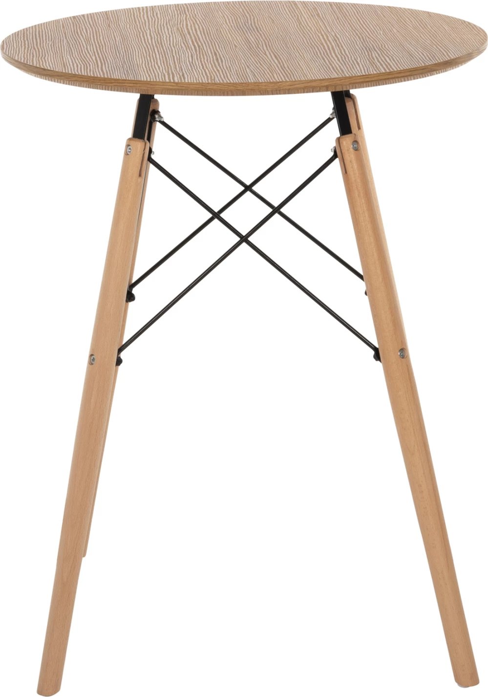 Tavolinë e rrumbullakët minimaliste për ngrënie, MDF, këmbë druri ahu, ngjyrë natyrale, Φ60x76cm