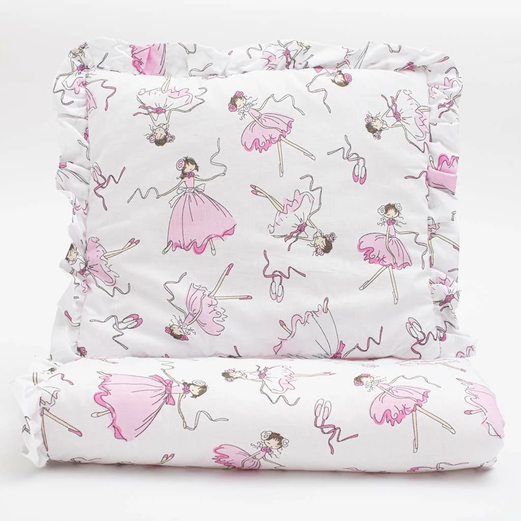 Set për karrocë, NEW BABY, Ballerina Bella, jorgan 82x68 cm dhe jastëk 32x25 cm, pambuk 100% me mbushje anti-alergjike, rozë, set 2-copësh