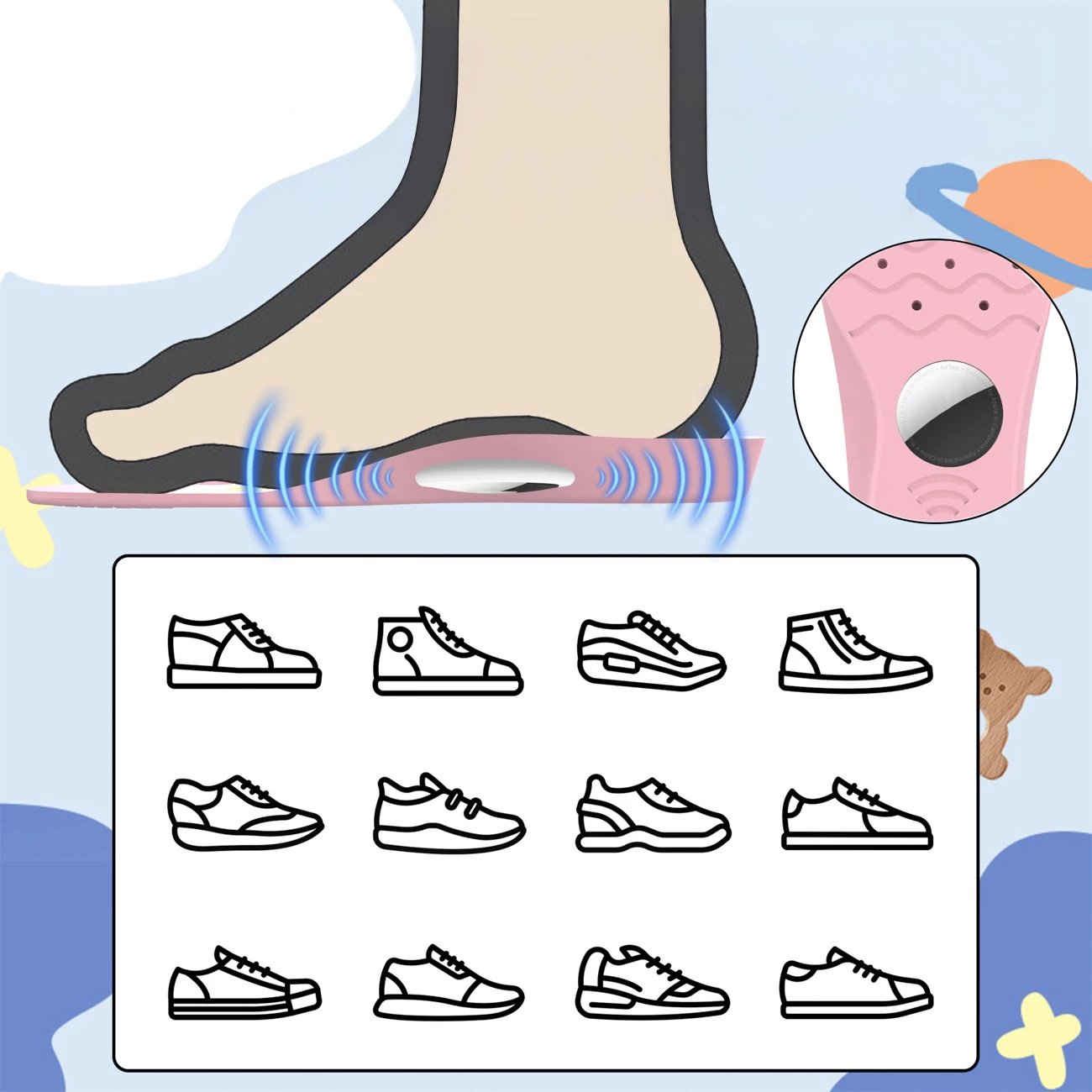 Shtroja këpucësh me mbështjellës për AirTag, Hurtel EA-59-02, 175–190 mm, për Apple AirTag, rozë