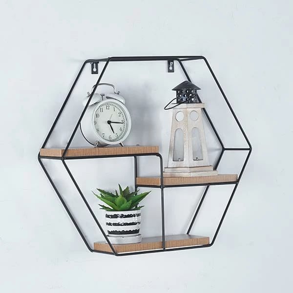 Raft muri Nextdeco gjashtëkëndor me 3 pozicione, 49x11xH42cm, i zi