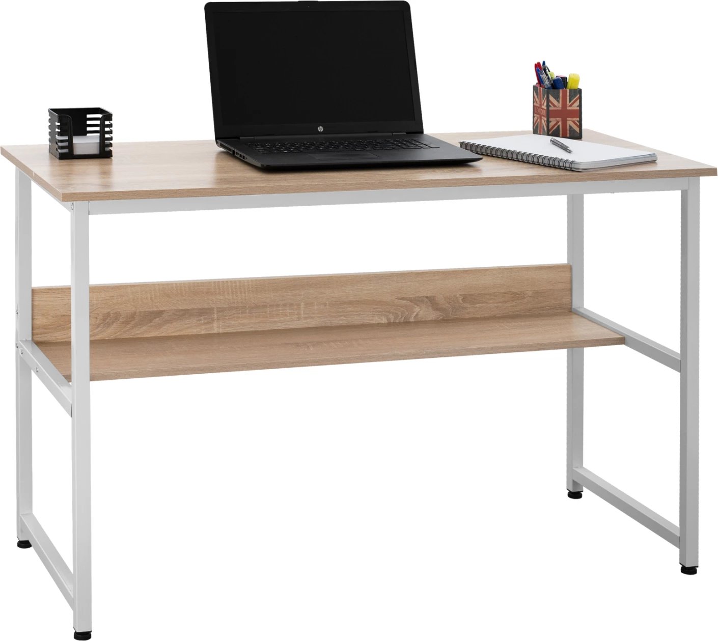 Tavolinë zyre FH2131.01 melaminë në sonama me kornizë metalike të bardhë mat 120x50x75 cm